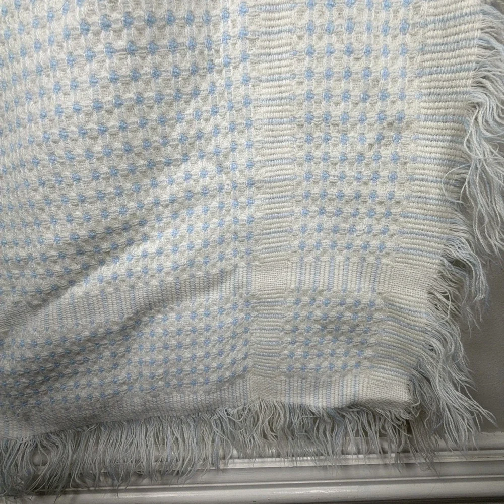 Vintage Waffle Weave Blue White Blanket Baby Double Sided Soft Crib Warm Gift‎